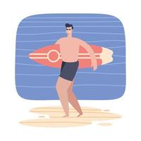 surfer walking on the beach vector