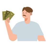 man with bills dollars vector