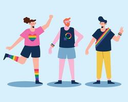 grupo de tres personas lgbtq vector