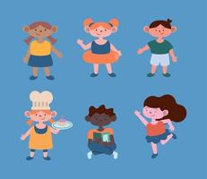 six little kids characters vector