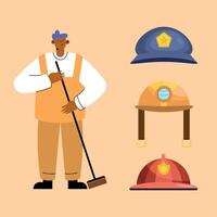 conjunto de empleados y sombreros vector