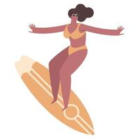 chica joven surfeando vector