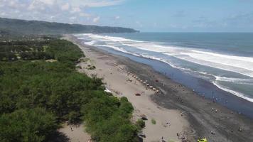 antenne visie van mensen vakantie in parangtritis strand, Indonesië video