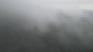 Aerial view of foggy rain forest in near village Indonesia video