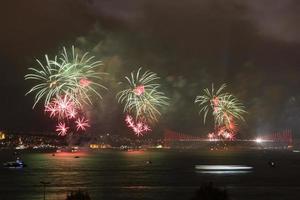 Fireworks over Bosphorus Strait, Istanbul, Turkey photo