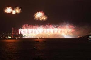 Fireworks from Bosphorus Bridge, Istanbul, Turkey photo