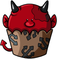cupcake de halloween dos desenhos animados do diabo colorido png