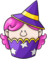 cupcake de halloween de desenho de bruxa colorido png
