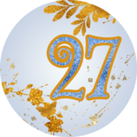 Number, birthday, wedding, advent calendar, Christmas template. Gold texture, flower, butterfly. png