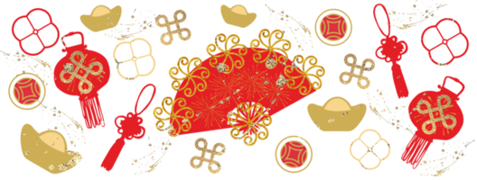 Chinese happy new year, wedding  pattern with gold ornaments. png