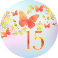 Number, 15, 15 th birthday, advent calendar. Butterflies, flowers, mushroom, botanical template. Wedding, birthday design. png