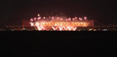 Fireworks from Bosphorus Bridge, Istanbul, Turkey photo