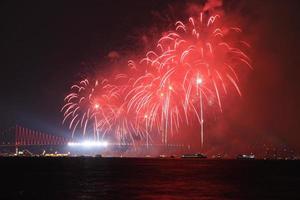 Fireworks over Bosphorus Strait, Istanbul photo