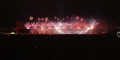 Fireworks from Bosphorus Bridge, Istanbul, Turkey photo