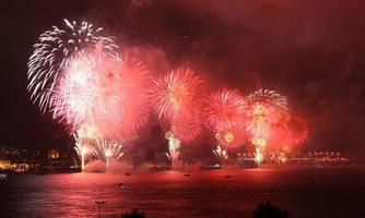 Fireworks over Bosphorus Strait, Istanbul, Turkey photo