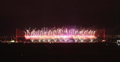 Fireworks from Bosphorus Bridge, Istanbul, Turkey photo