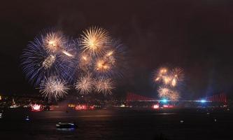 Fireworks over Bosphorus Strait, Istanbul, Turkey photo