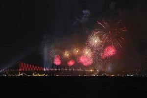 Fireworks over Bosphorus Strait, Istanbul, Turkey photo