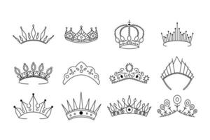 Modern thin line icons set of crown. Simple pictograms for web sites and mobile app. Vector line icons of crowns isolated on a white background