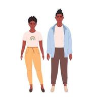 Modern young couple of african american woman and man in casual outfit. Stylish fashionable look vector