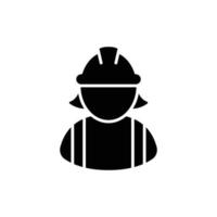 Female construction worker icon. Labor, builder, employee, hardhat concept. Simple solid style. Glyph vector design illustration isolated on white background. EPS 10.