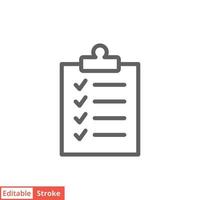 Clipboard checklist icon. Simple outline style. Document with checkmark, business agreement concept. Thin line vector illustration isolated on white background. Editable stroke EPS 10.