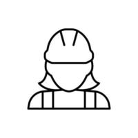 icono de trabajador de la construcción femenina. mano de obra, constructor, empleado, concepto de casco. estilo de esquema simple. ilustración de diseño vectorial de línea delgada aislada sobre fondo blanco. eps 10. vector