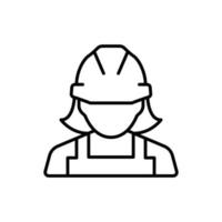 Female construction worker icon. Labor, builder, employee, hardhat concept. Simple outline style. Thin line vector design illustration isolated on white background. EPS 10.