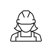 icono de trabajador de la construcción femenina. mano de obra, constructor, empleado, concepto de casco. estilo de esquema simple. ilustración de diseño vectorial de línea delgada aislada sobre fondo blanco. eps 10. vector