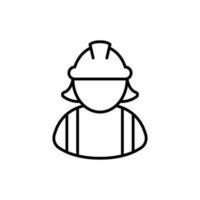 Female construction worker icon. Labor, builder, employee, hardhat concept. Simple outline style. Thin line vector design illustration isolated on white background. EPS 10.