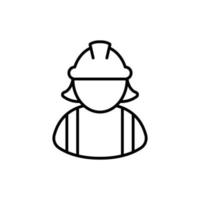 icono de trabajador de la construcción femenina. mano de obra, constructor, empleado, concepto de casco. estilo de esquema simple. ilustración de diseño vectorial de línea delgada aislada sobre fondo blanco. eps 10. vector