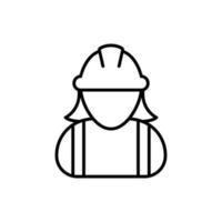 icono de trabajador de la construcción femenina. mano de obra, constructor, empleado, concepto de casco. estilo de esquema simple. ilustración de diseño vectorial de línea delgada aislada sobre fondo blanco. eps 10. vector