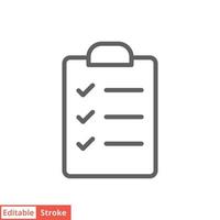 Clipboard checklist icon. Simple outline style. Document with checkmark, business agreement concept. Thin line vector illustration isolated on white background. Editable stroke EPS 10.