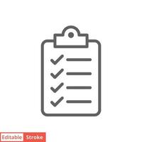 Clipboard checklist icon. Simple outline style. Document with checkmark, business agreement concept. Thin line vector illustration isolated on white background. Editable stroke EPS 10.