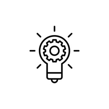 Innovation icon. Simple outline style. Light bulb and cog inside, gear, idea, solution concept. Thin line vector illustration isolated on white background. EPS 10.