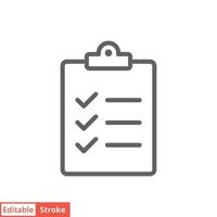 Clipboard checklist icon. Simple outline style. Document with checkmark, business agreement concept. Thin line vector illustration isolated on white background. Editable stroke EPS 10.