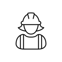 icono de trabajador de la construcción femenina. mano de obra, constructor, empleado, concepto de casco. estilo de esquema simple. ilustración de diseño vectorial de línea delgada aislada sobre fondo blanco. eps 10. vector