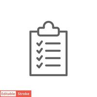 Clipboard checklist icon. Simple outline style. Document with checkmark, business agreement concept. Thin line vector illustration isolated on white background. Editable stroke EPS 10.