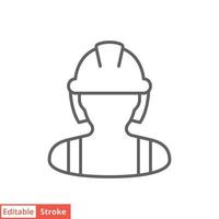 icono de trabajador de la construcción femenina. mano de obra, constructor, empleado, concepto de casco. estilo de esquema simple. ilustración de diseño vectorial de línea delgada aislada sobre fondo blanco. trazo editable eps 10. vector