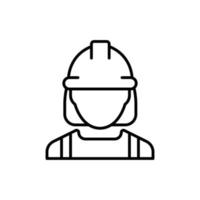 icono de trabajador de la construcción femenina. mano de obra, constructor, empleado, concepto de casco. estilo de esquema simple. ilustración de diseño vectorial de línea delgada aislada sobre fondo blanco. eps 10. vector