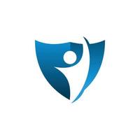 diseño de logotipo de color azul escudo de personas vector