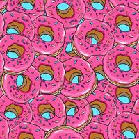 Seamless food pattern with pink glazed donuts on blue background vector