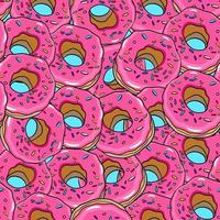 patrón de comida sin costuras con donuts glaseados de color rosa sobre fondo azul vector