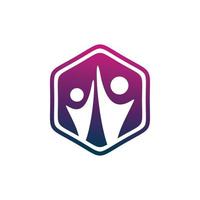 hexagon group people logo design vector