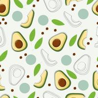 Simple pattern of avocado pattern with slices fresh avocado, avocado pit, and leaves for background and wallpaper. vector