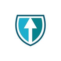blue secure shield arrow logo design vector