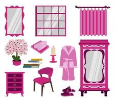 conjunto de elementos en color rosa para ilustración interior vector