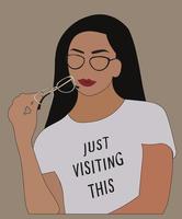 Portrait of a cute woman in glasses. Cartoon minimal style. Flat minimalist illustration vector