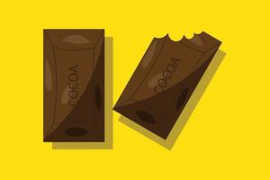Chocolate bar in package on yellow background Free Vector