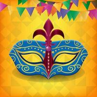 Carnival online party banner. Invitation card for live stream of festival. Mask with feathers for festive on fluid gradient background. Template for design flyer,poster. Vector illustration.